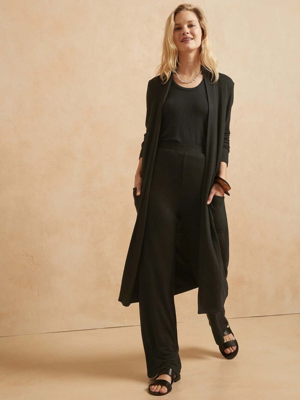 Banana Republic Soft Knit Open-Front Long Cardigan,BLACK SIZE SP S P #717902 O12